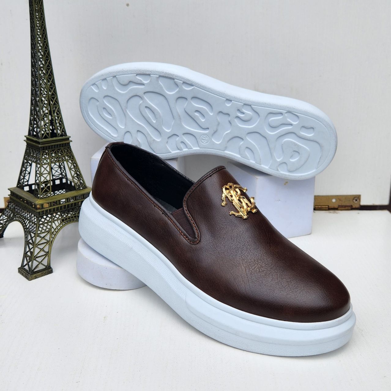 Signature Crest Leather Slip-Ons