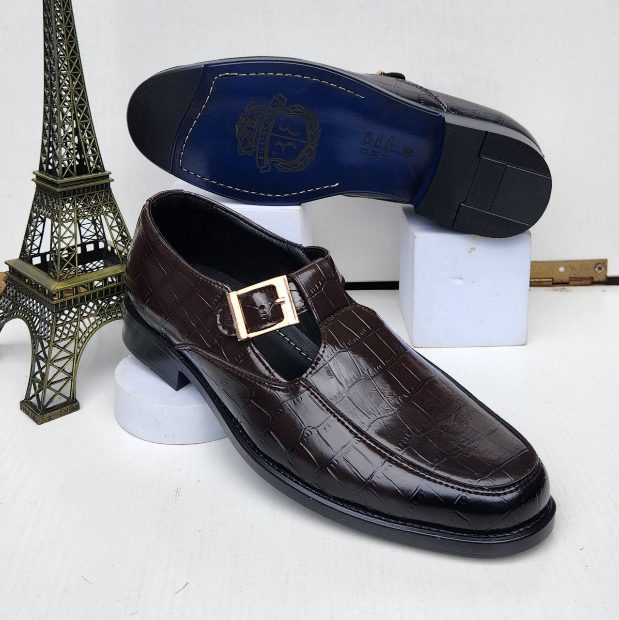 Croc-Embossed Single Monk Strap Half Shoe. - Image 2