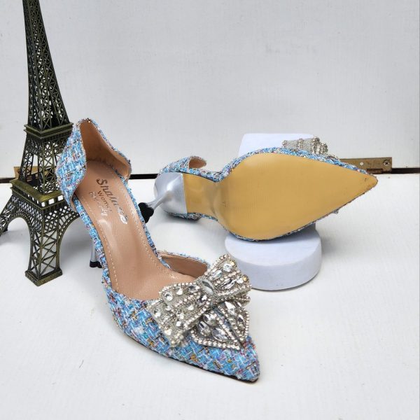 Crystal Pointed Toe Stiletto High Heel Sandals With Bowknot